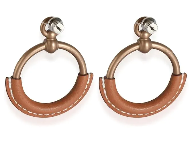 Pendientes Hermès Loop con piel de becerro marrón 