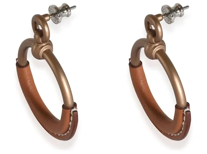 Pendientes Hermès Loop con piel de becerro marrón 