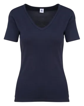 PETIT BATEAU Camiseta de algodón con cuello de pico en azul