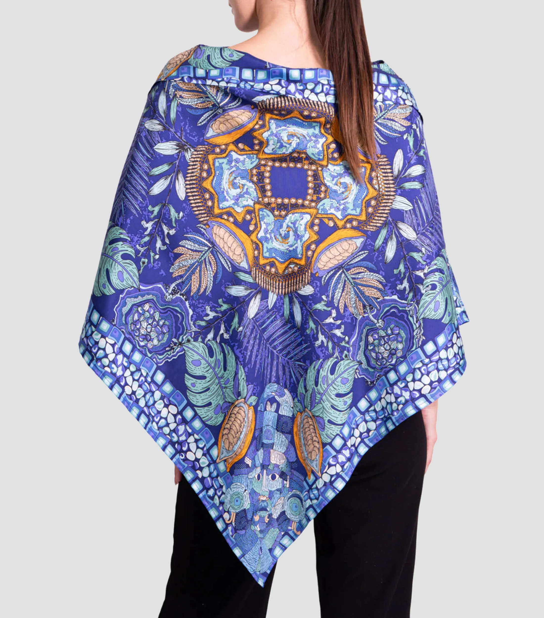 Pineda Covalin Poncho estampado Máscara de Jade Mujer