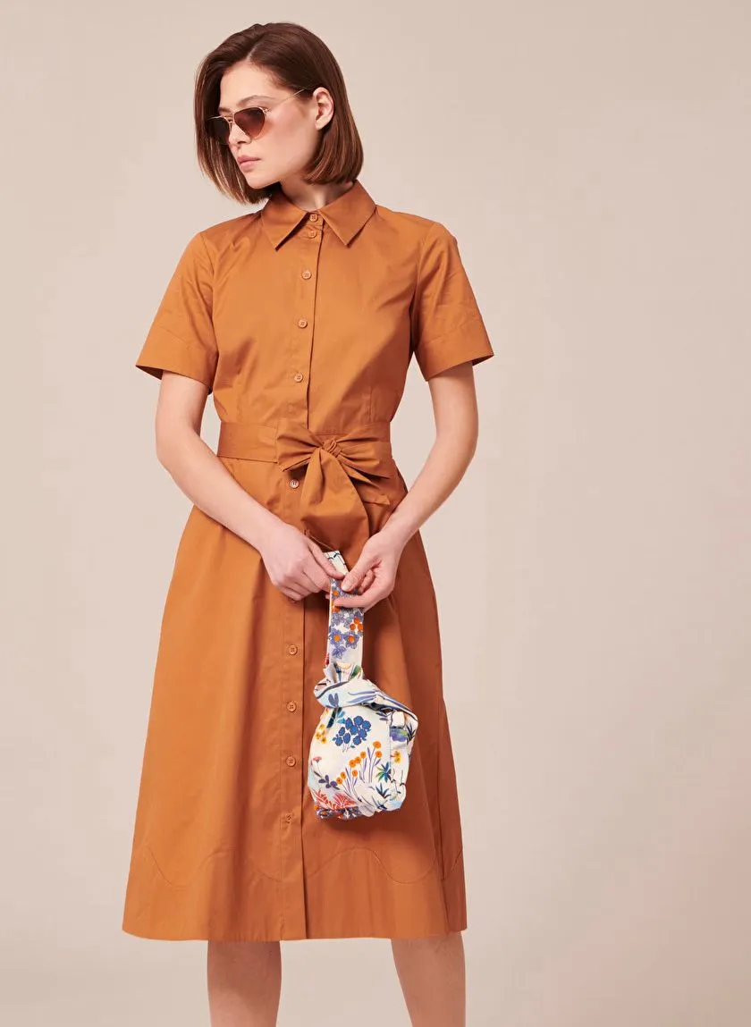 RETRONIE - Vestido camisero midi de algodón orgánico en marron