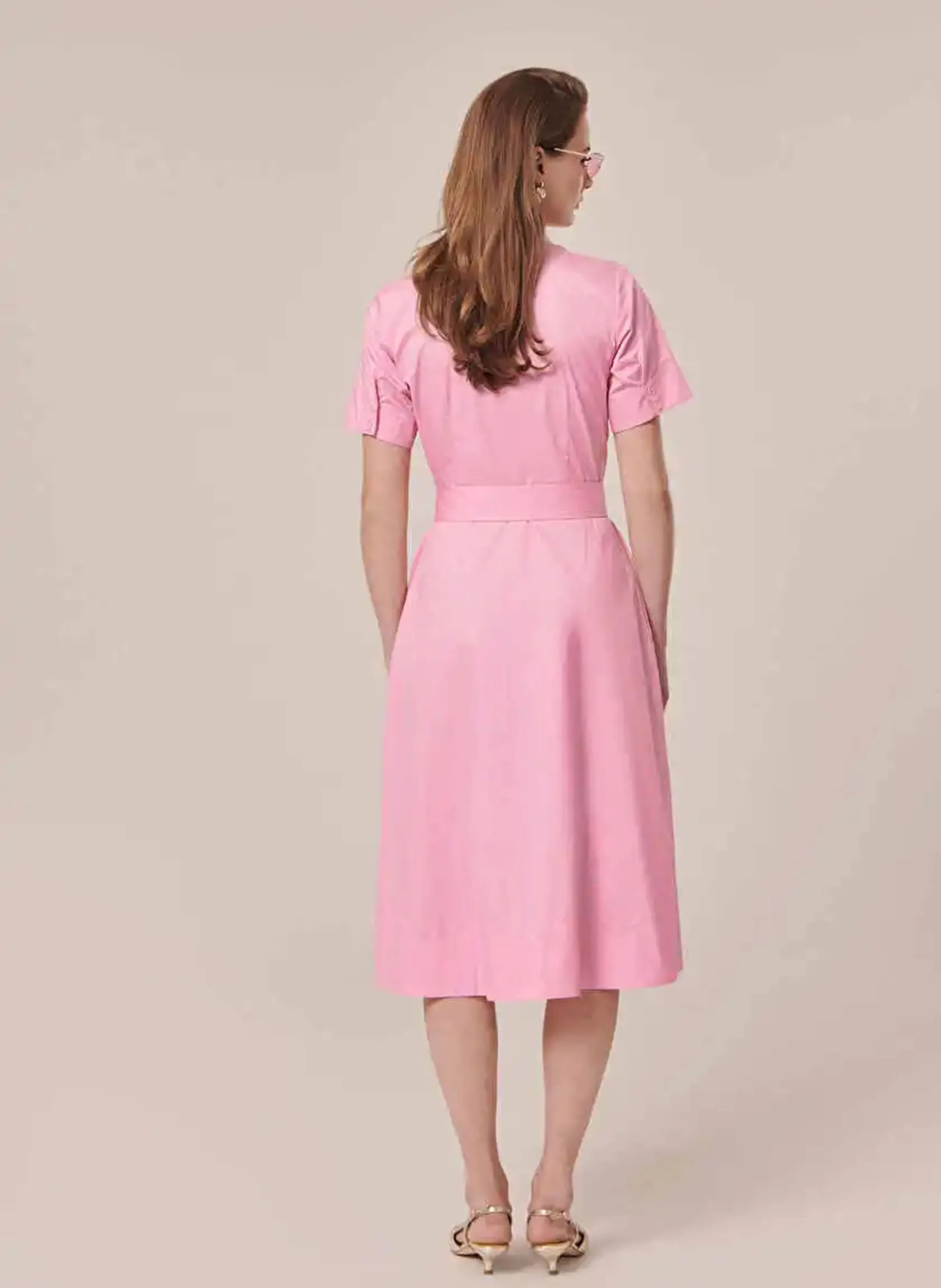 RETRONIE - Vestido camisero midi de algodón orgánico en rosa