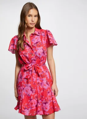 ROSEL.F - Vestido corto ajustado de algodón estampado con cuello clásico en multicolor