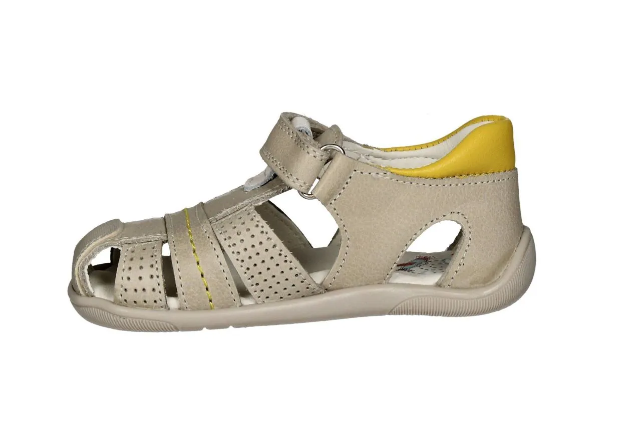 Sandalia Cerrada Piel Taupe Talon Amarillo