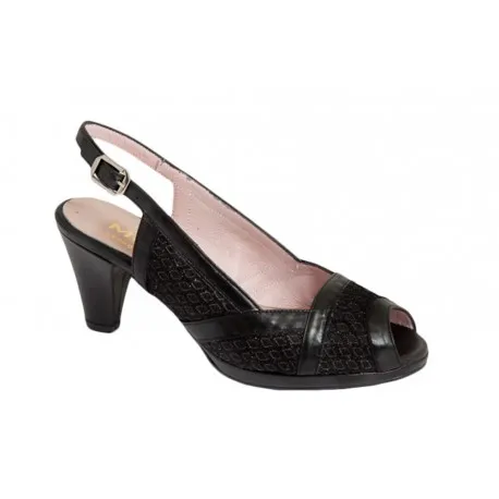 Sandalia Mujer Elegante Ancho especial Piel negro