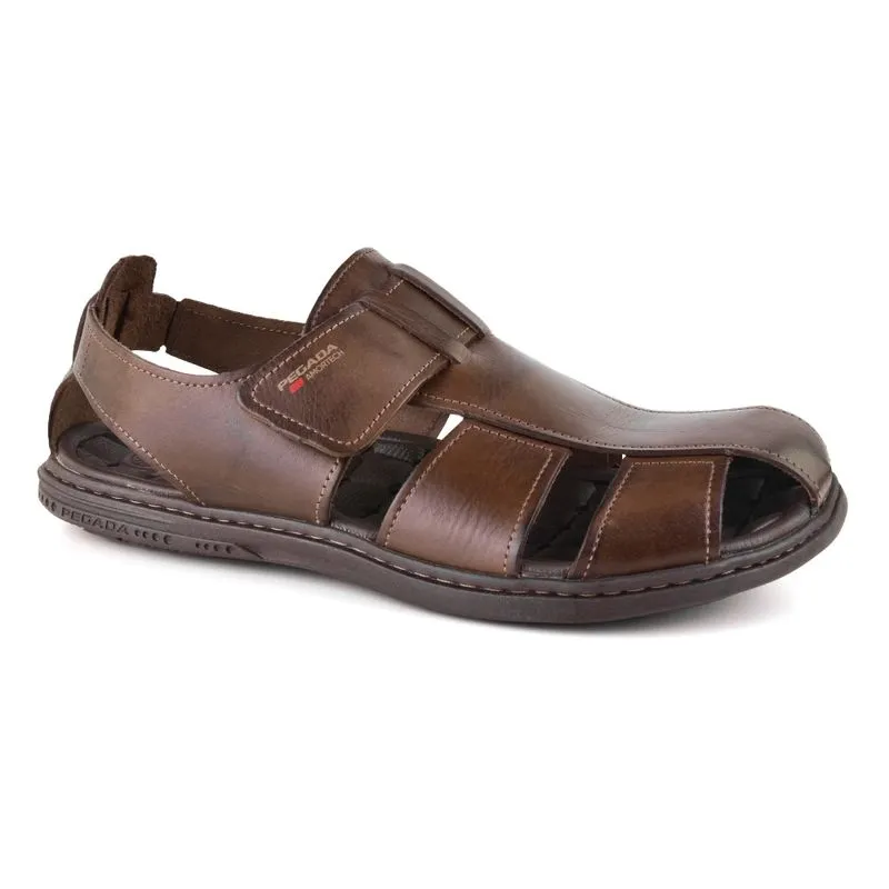 SANDALIA OJOTA CASUAL CERRADA PEGADA SLIDE BROWN