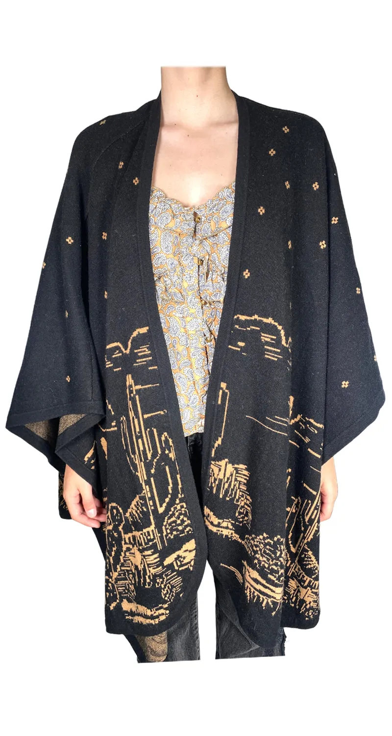 SAVILLE ROW Poncho Estampado Café