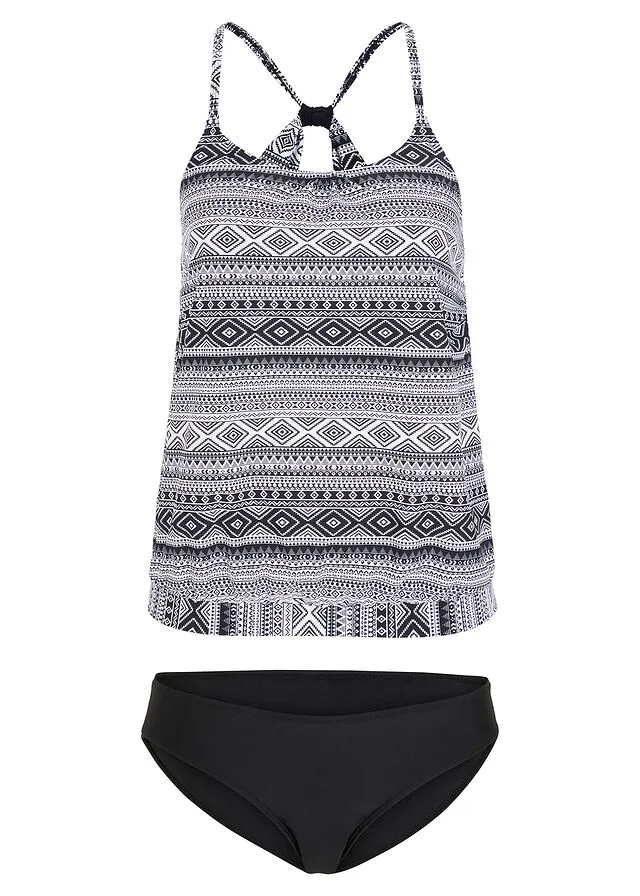 Tankini oversize (2 piezas) Negro-blanco estampado