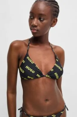 Top de bikini triangular de secado rápido con logo estampado