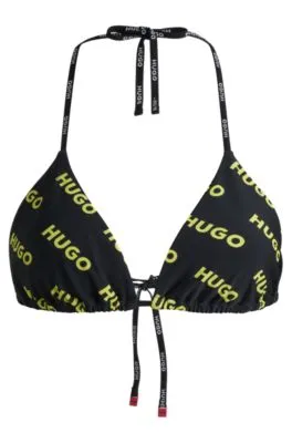 Top de bikini triangular de secado rápido con logo estampado