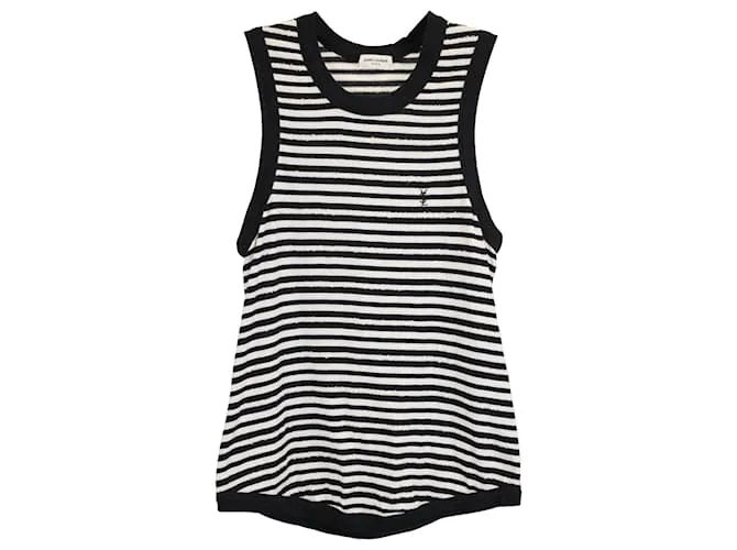 Top de tirantes de algodón multicolor Saint Laurent Cassandra Stripe Distressed 