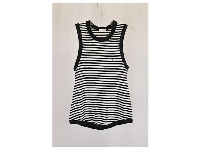 Top de tirantes de algodón multicolor Saint Laurent Cassandra Stripe Distressed 