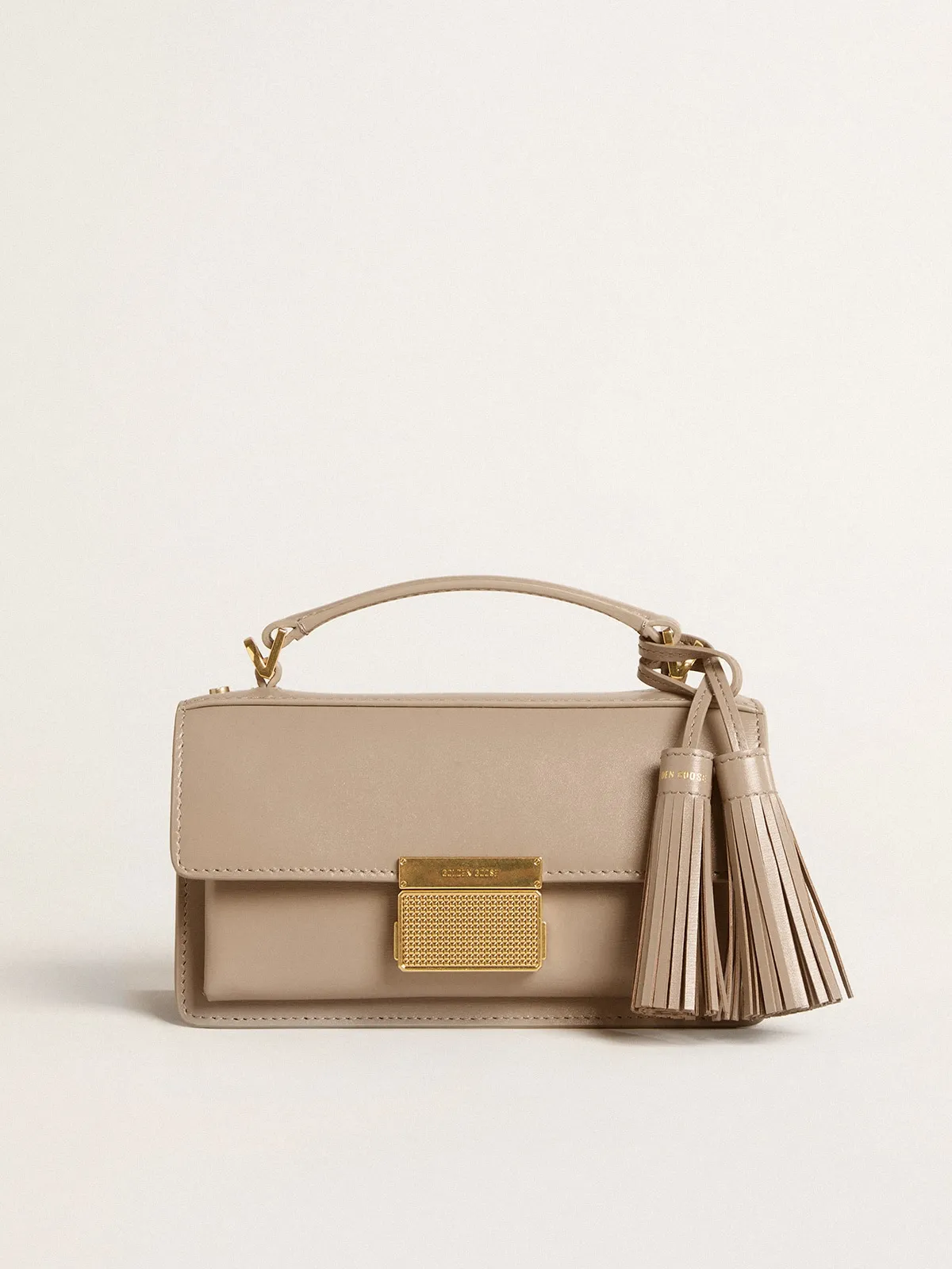 Venezia Bag pequeño en piel palmellato color beige y detalles dorados