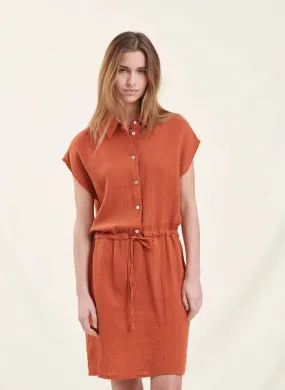 Vestido camisero corto de algodón en marron