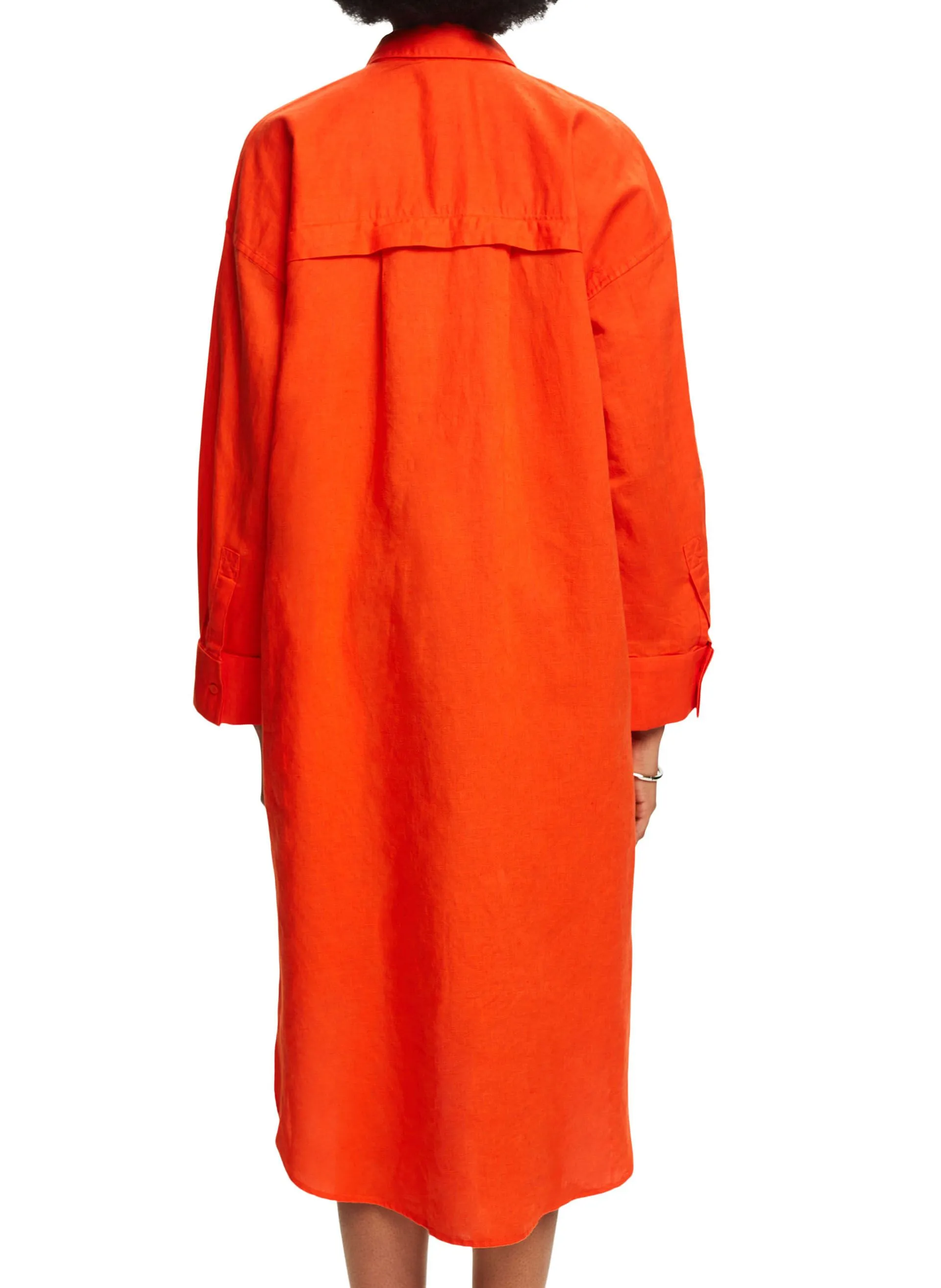 Vestido camisero de lino y algodón en naranja