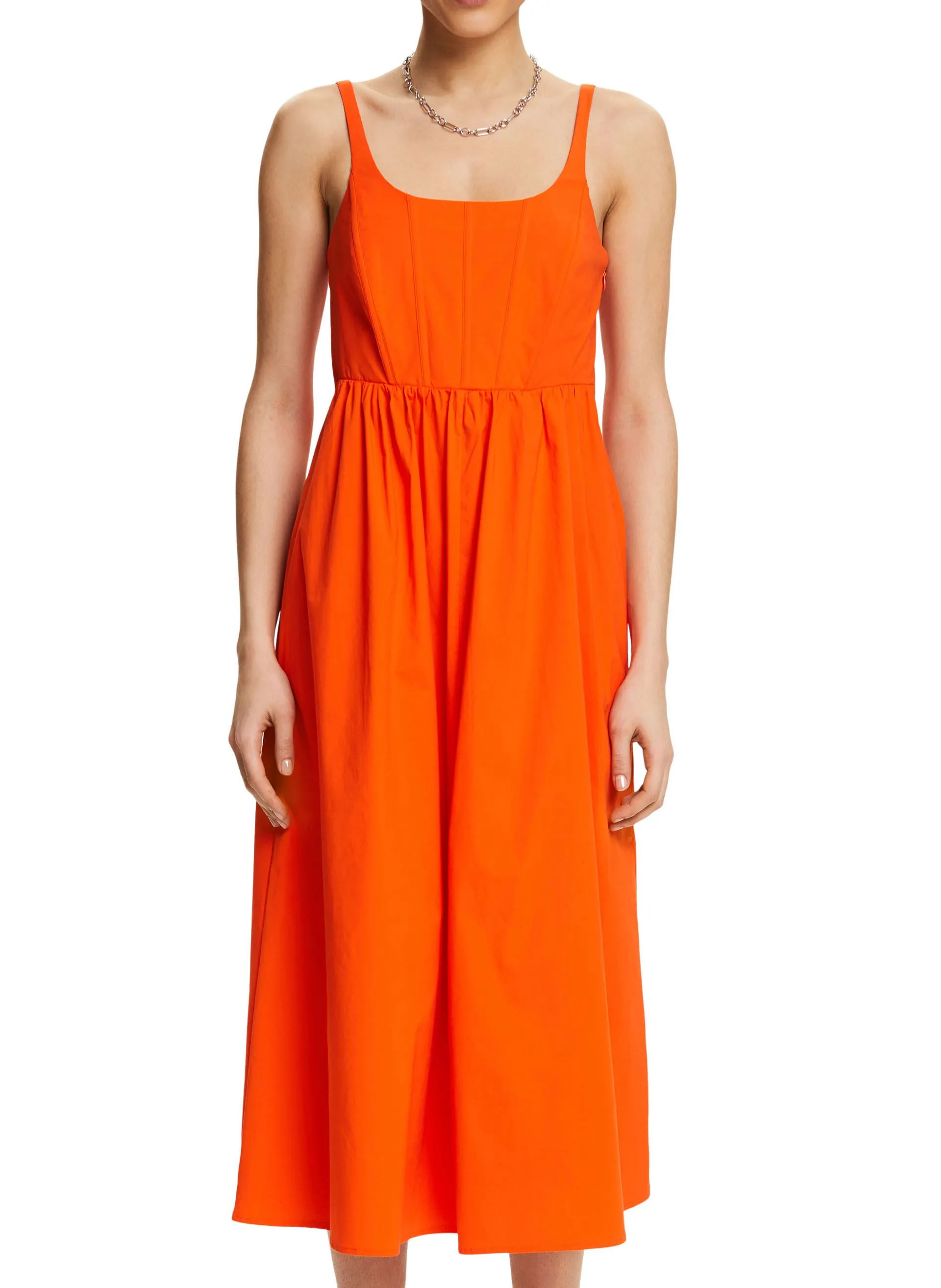 Vestido midi de tirantes de algodón mezclado en naranja