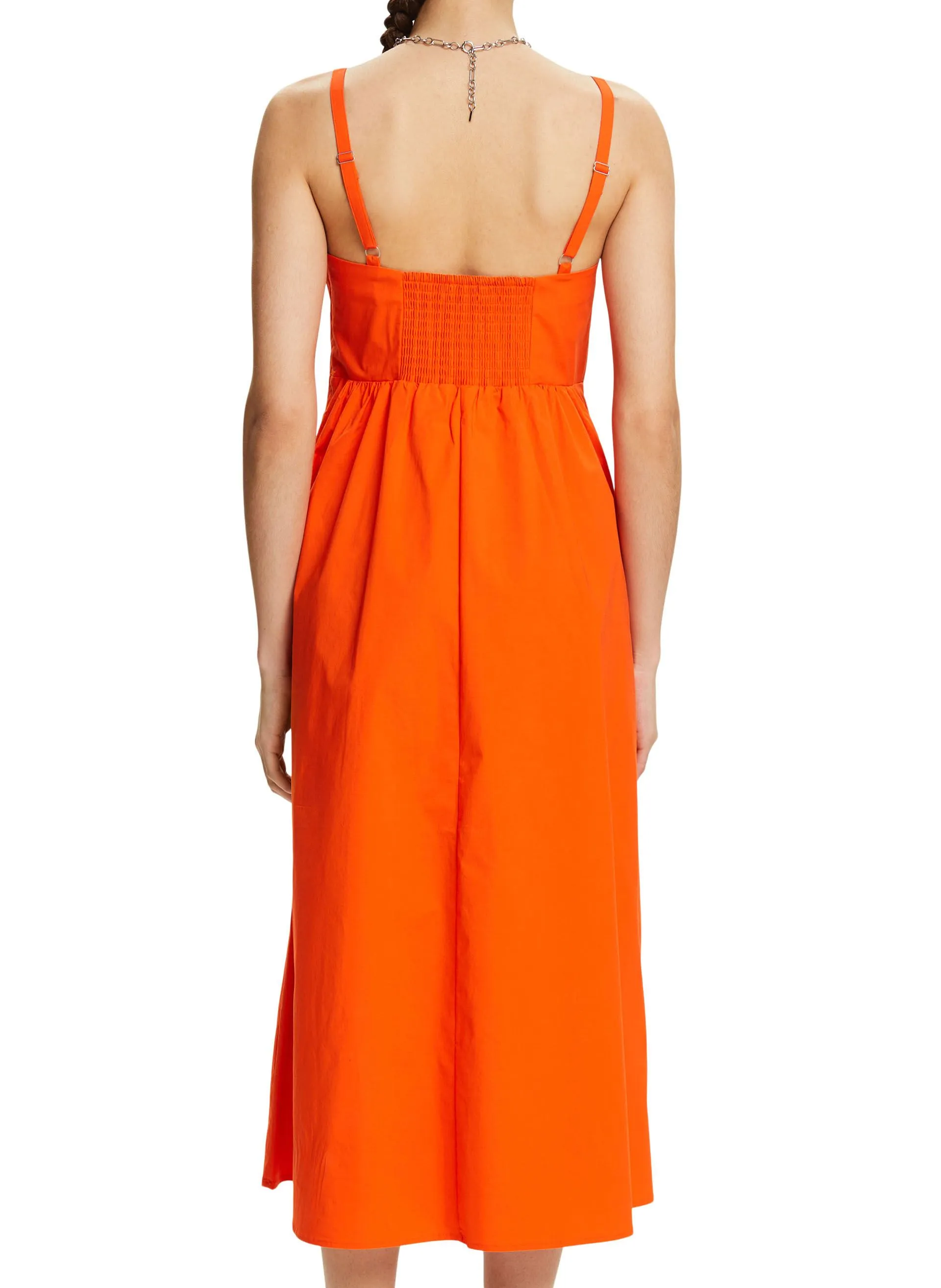 Vestido midi de tirantes de algodón mezclado en naranja