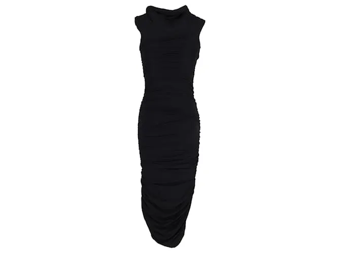 Vestido midi drapeado Khaite Spence en algodón negro 