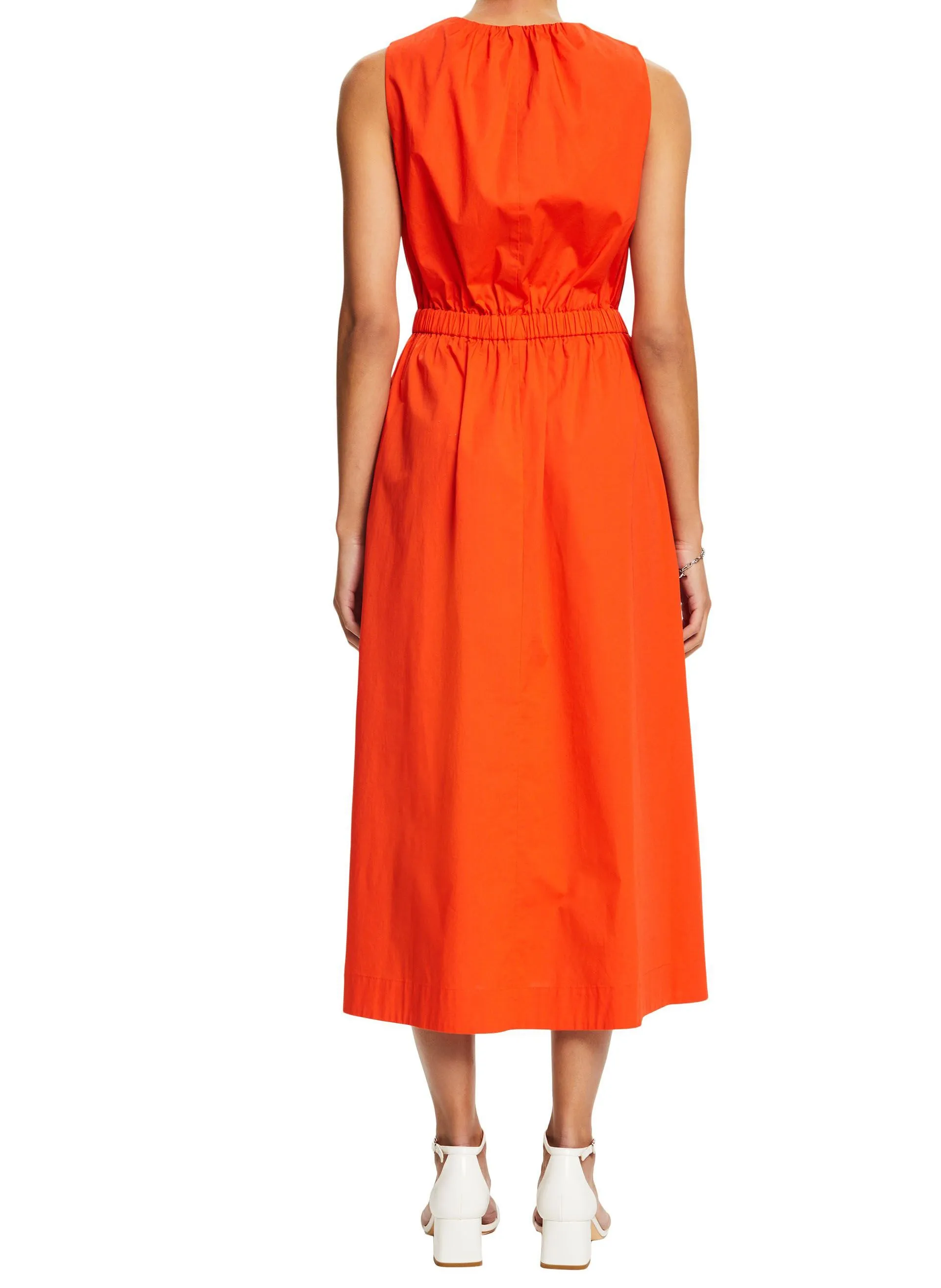 Vestido midi recto de mezcla de algodón en naranja