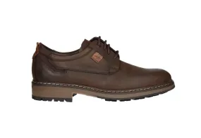 Zapato Cordon Piel Marron Bajo Pespuntes Beig