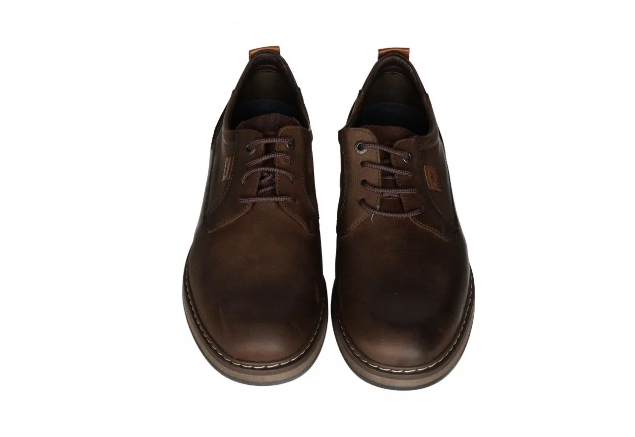 Zapato Cordon Piel Marron Bajo Pespuntes Beig